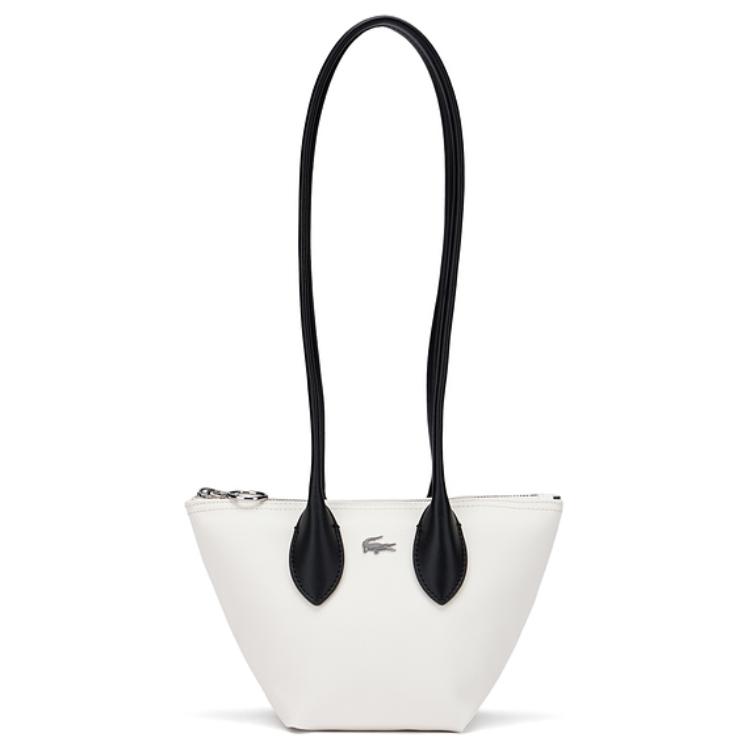 

Lacoste Fashion Versatile Zipper Closure PVC Tote Shoulder Bag Women bags Off-White Black NF4824ZP-M71 Beige & White & Black,Small