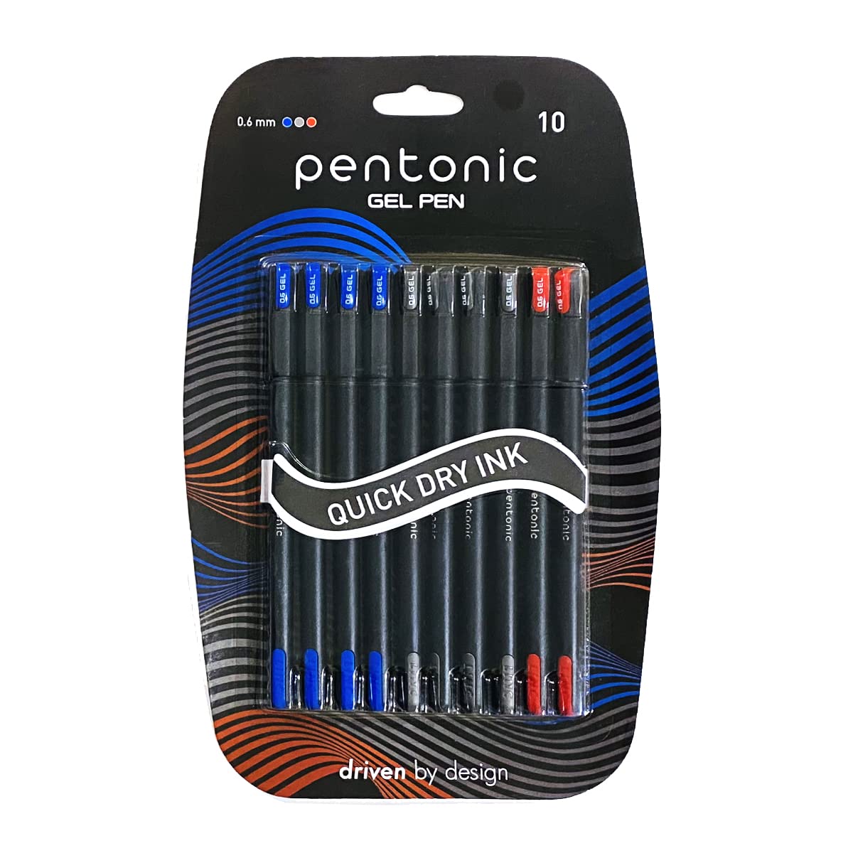 

Pentonic 0.6 mm Gel Pen Pack of 1 X 10pcs | 4 Blue, 4 Black & 2 Red Ink | Smooth Writing for Office, School & Home