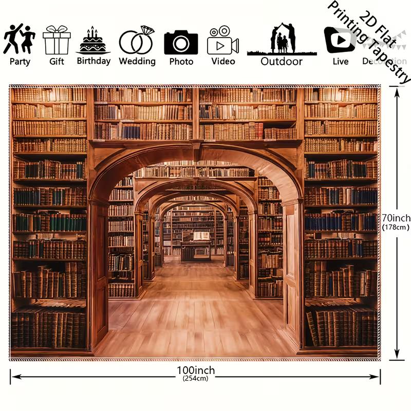 2D Antique Bookcase Corridor Backdrop for Book Lovers & Dark Aesthetic Photography