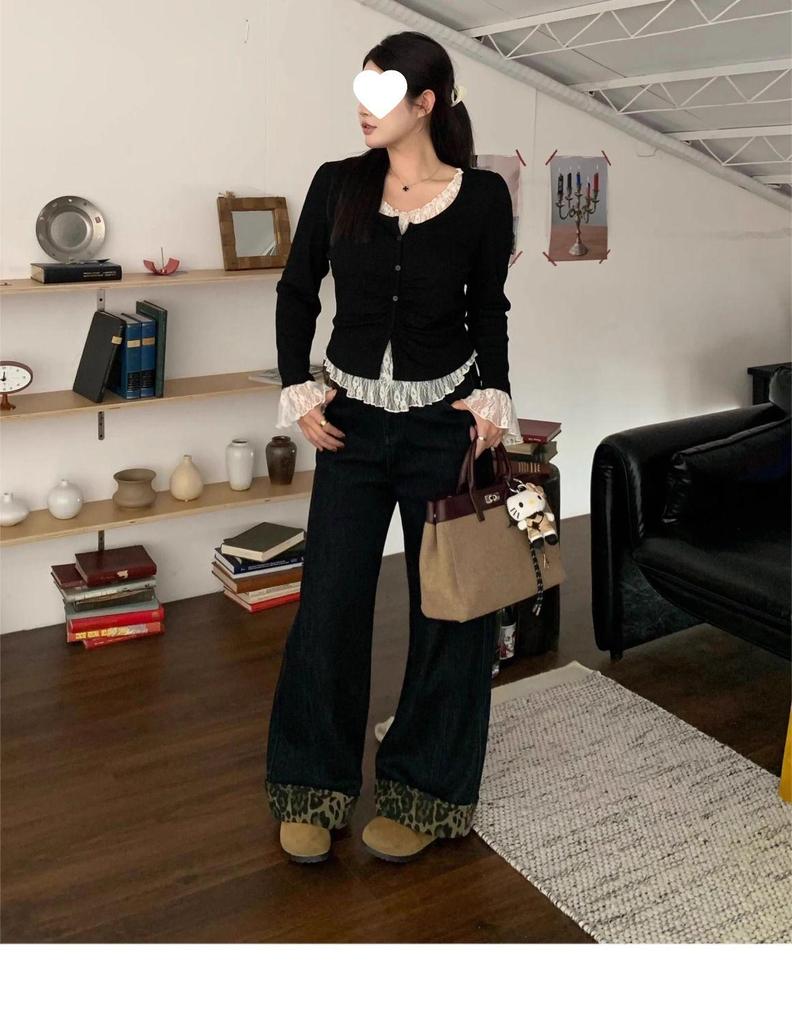 Autumn Japanese-Korean Style Casual Lace Patchwork Top