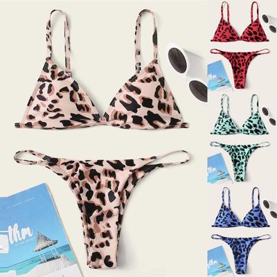 Women Leopard  Print High Waist Two Pieces Bikini Swimwear Swimsuit Beachwear