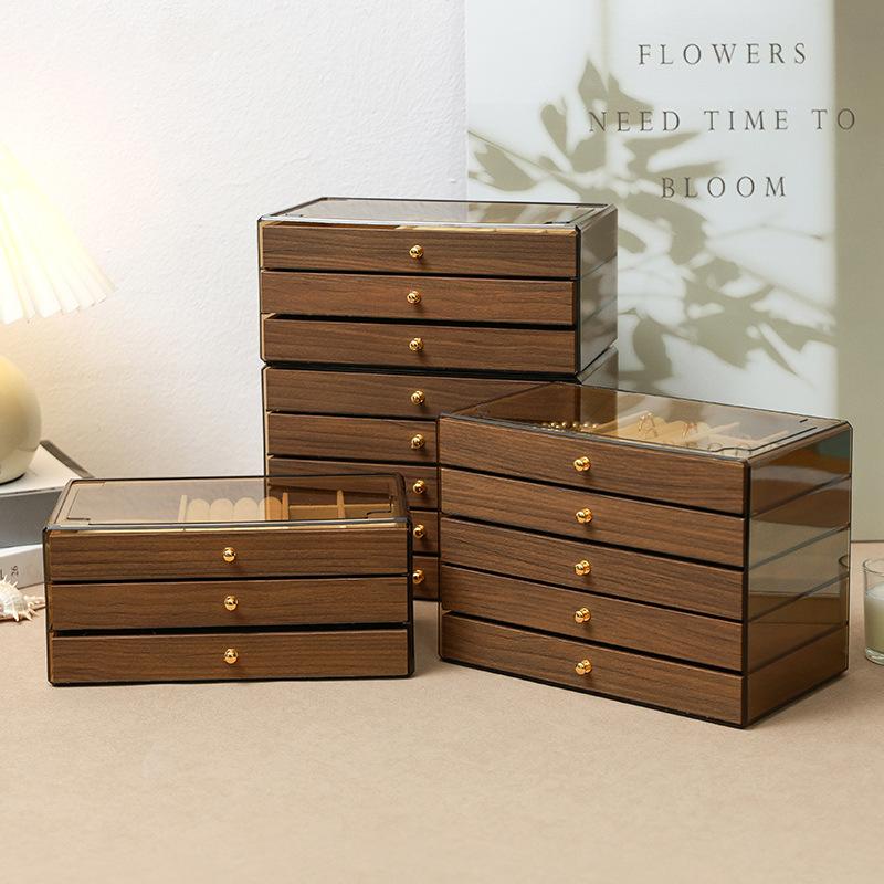High-end walnut pattern jewelry box, large-capacity five-layer storage box, light luxury divided drawer jewelry box