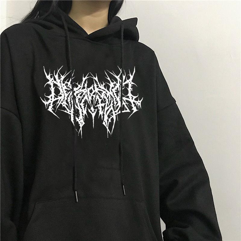 Women's Hooded Long Sleeve Sweatshirt Loose Fit Gothic Graphic Print Pullover Top 2022 Winter Hip Hop Vintage Streetwear Hoodie