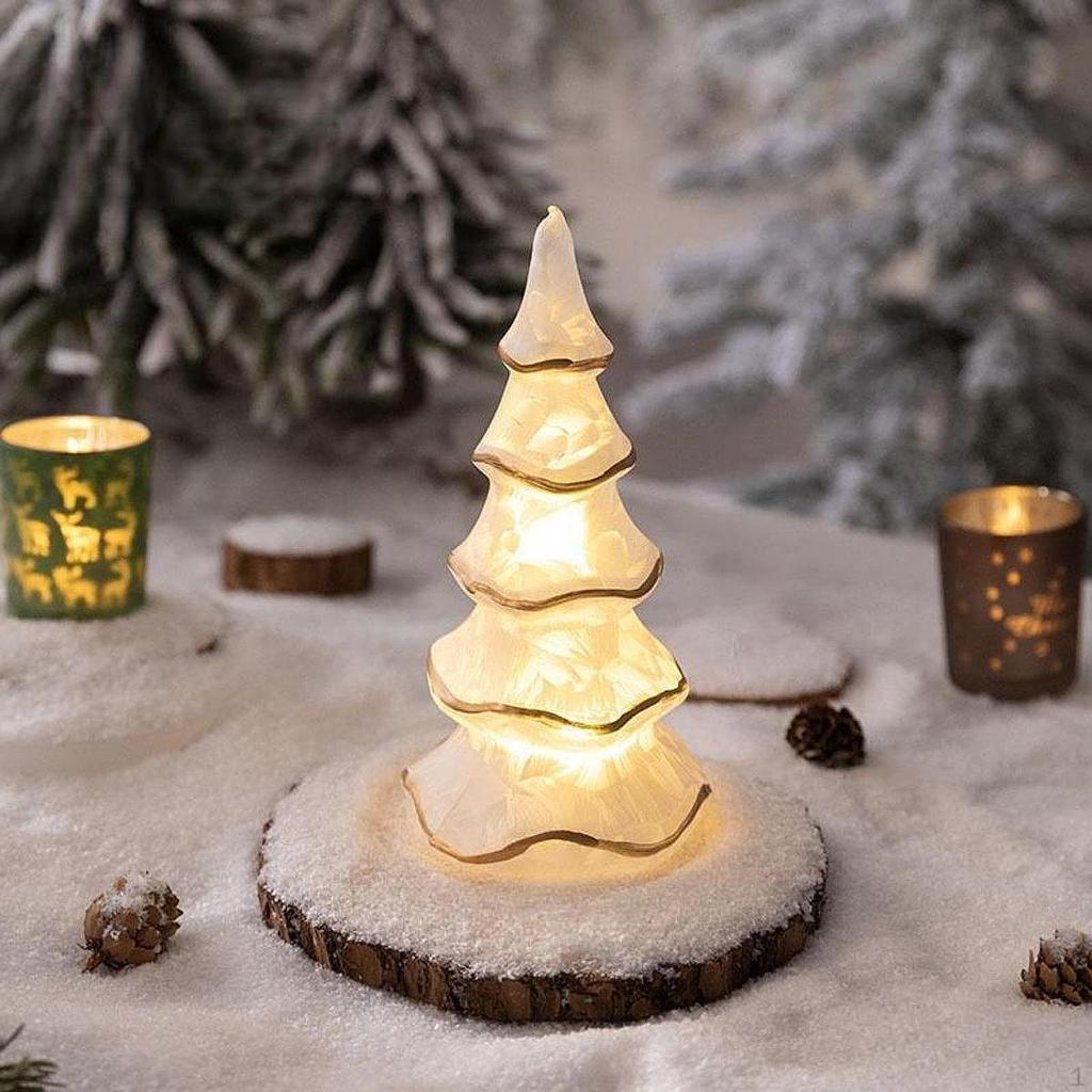 Beleuchtete Glas Tischplatte Künstliche Weihnachten Baum Dekoration Ornament Nacht Lampe