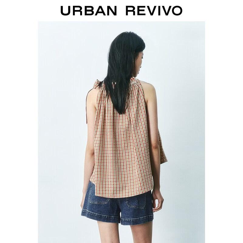 UR2026 Summer Casual Plaid Lace Blouse