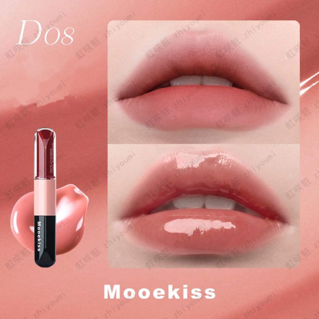 Mooekiss Lip 2-in-1 Lip Gloss - Long-lasting, Moisturizing, Highly Pigmented, and Hydrating. Features a Matte Finish and Essence. Double-ended Lip