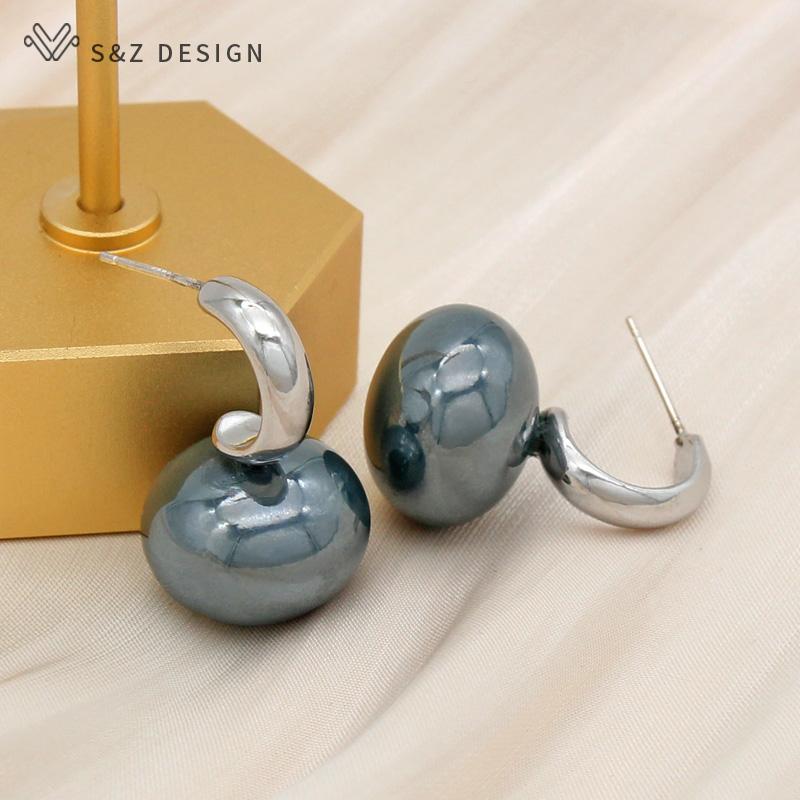 Fashion Colorful Big Simulation Pearl Stud Earrings For Women Girl Wedding Jewelry Elegant Rose Gold Color Eardrop Anti-allergy