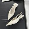 Fashion SUOJIALUN 2025 Spring New Brand Women Sandal Fashion Pointed Toe Shallow Slip On Slingback Shoes Thin Med Heel Outdoor Dress Mu