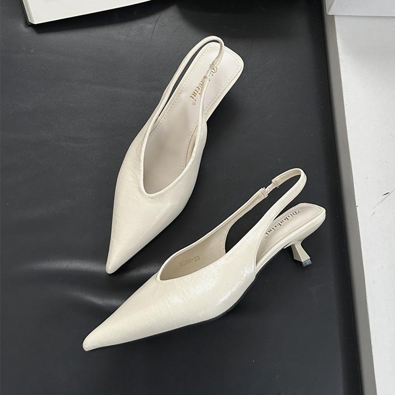 Fashion SUOJIALUN 2025 Spring New Brand Women Sandal Fashion Pointed Toe Shallow Slip On Slingback Shoes Thin Med Heel Outdoor Dress Mu