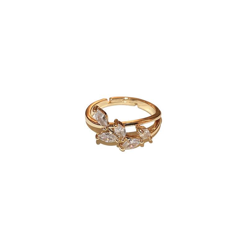 Women's Adjustable Leaf Cross Ring with Micro-Inlaid Zircon