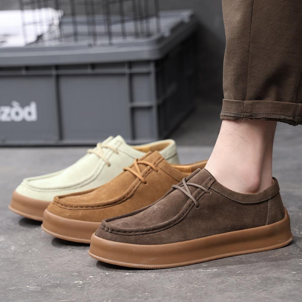 Fashion Men's Casual Leather Shoes 2025 New Casual Shoes Spring Cow Suede Leather Men's Shoes Versatile Lace Up Low Top Board Shoe