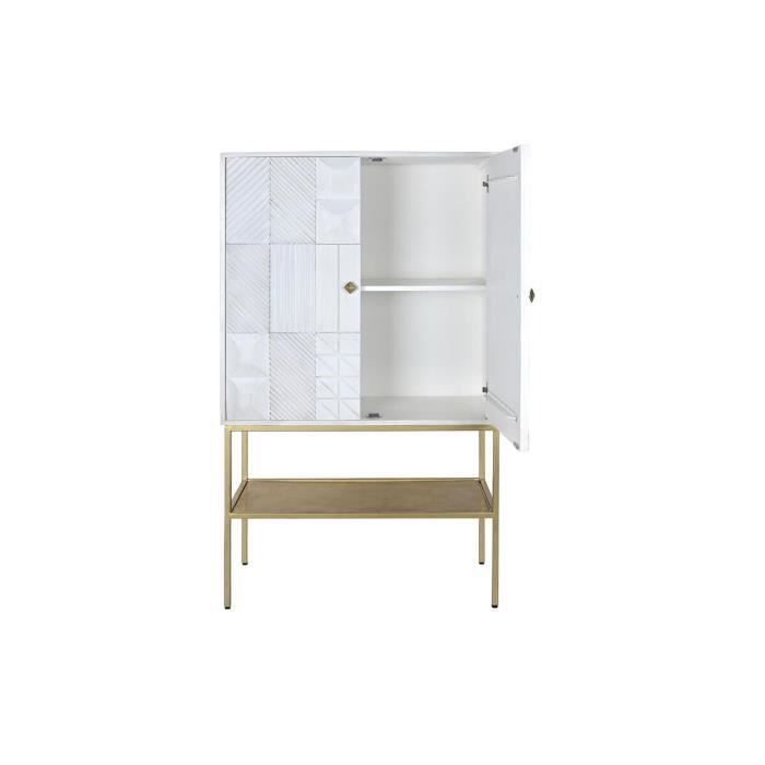 Buffet - Métal blanc et bois de manguier - Design moderne et élégant - 91 x 44 x 152 cm