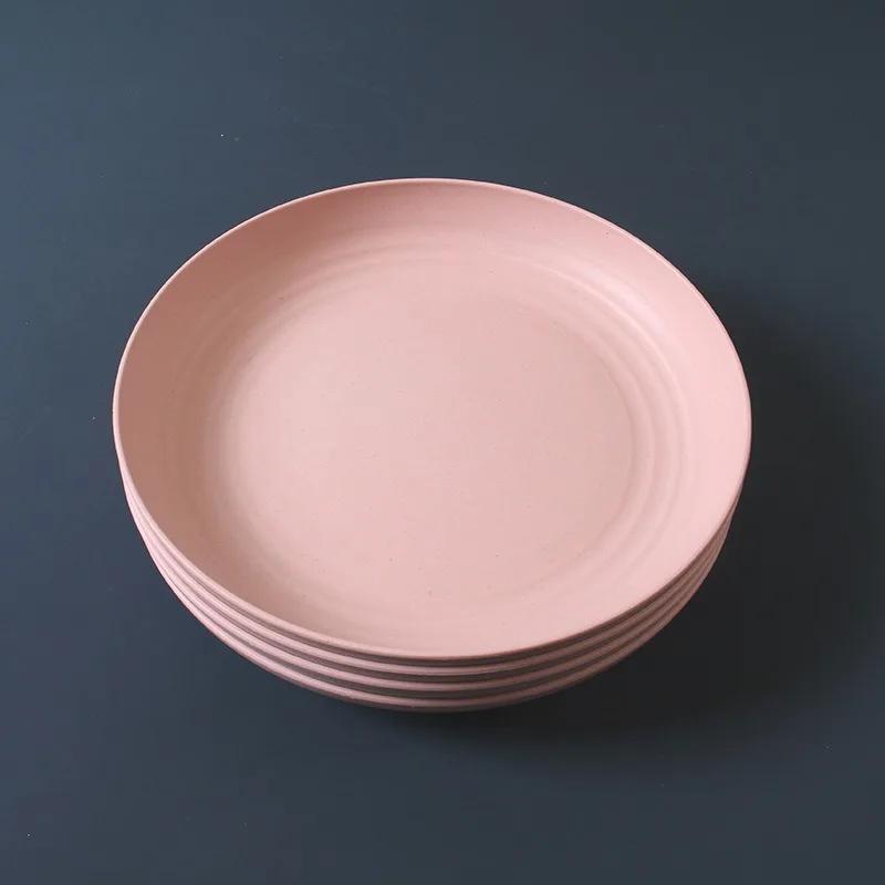 LMETJMA 4Pcs Lightweight Wheat Straw Plates Unbreakable Reusable Dinner Dishes Set Dishwasher & Microwave Safe JT93