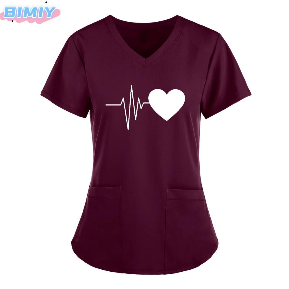 Damen T-Shirt V-Ausschnitt Krankenpflegeuniform Einfarbiges Muster Freizeit T-Shirt