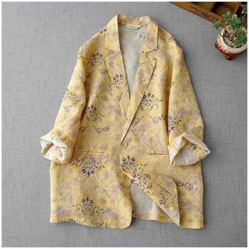 

Women s Lightweight Floral Blazer - Nine-Sleeve, Sun Protection, Airy Commuting Top L жовтий
