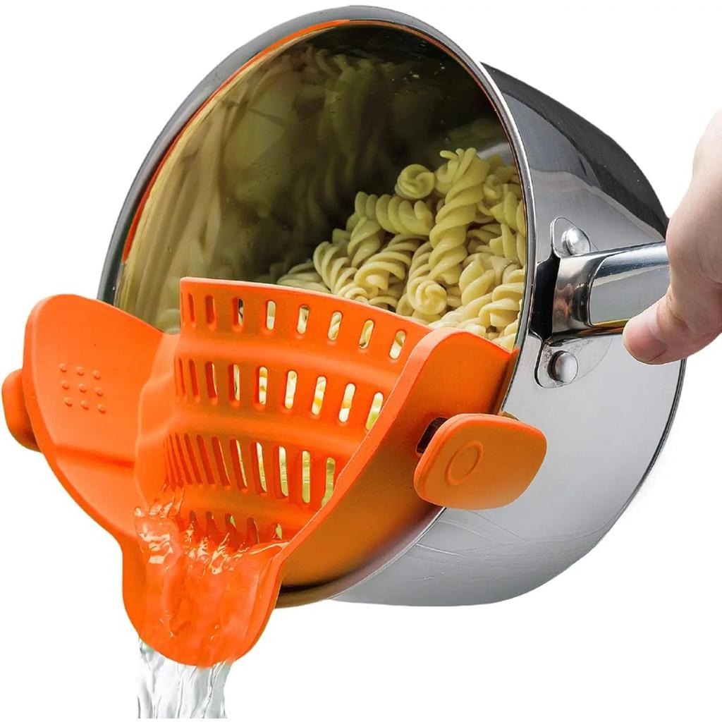 6 Color Universal Clip on Strainer Adjustable Silicone Strain Pot   Strainer Colander For Pasta Fruit Vegetable JT-007