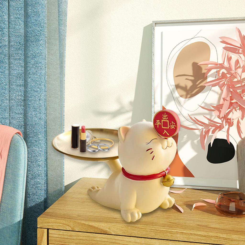Katzenstatue mit Aufbewahrungstablett Harzfigur Schlüsselhalter Bonbonschale Kreativer Schreibtischorganizer Schmucktablett Schlüsselaufbewahrungstablett