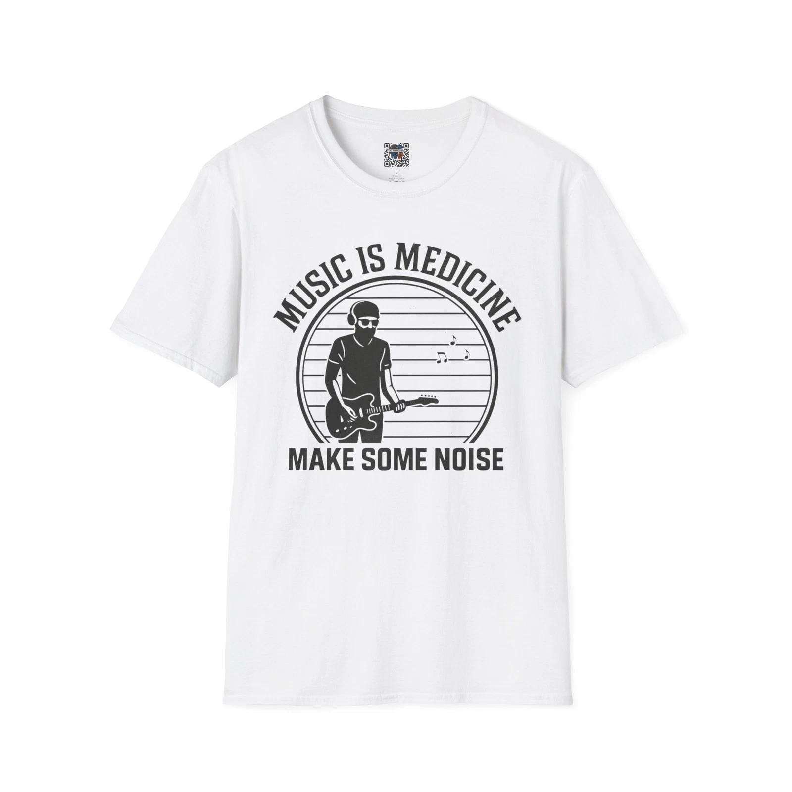 

Music Is Medicine Make Some Noise Guitarist Graphic T-Shirt, Unisex Music Tee S
