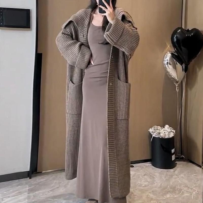 Autumn and Winter New Loose Lazy Wind Outside Wear Knitted Cardigan Women's Fashion Casual Long Sweater Jacket Top