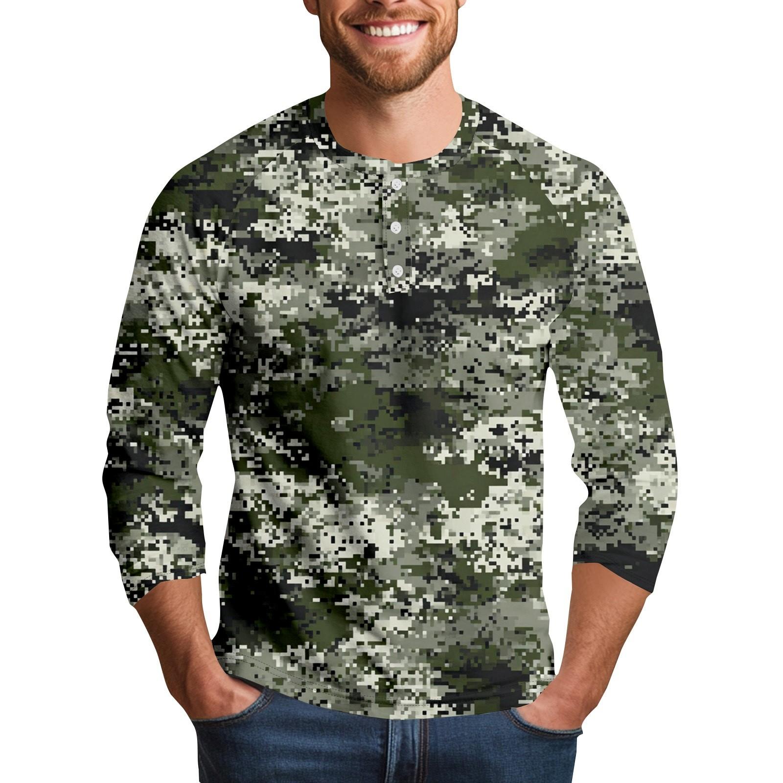 

Men s Camouflage Print Collar Seven Quarter Sleeve L
