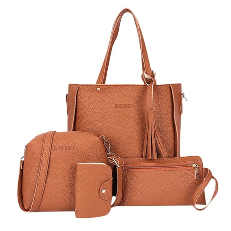 9 Colors Ladies Leather Bag Set 4Pcs Shoulder Bag Handbag Messenger Bag Set