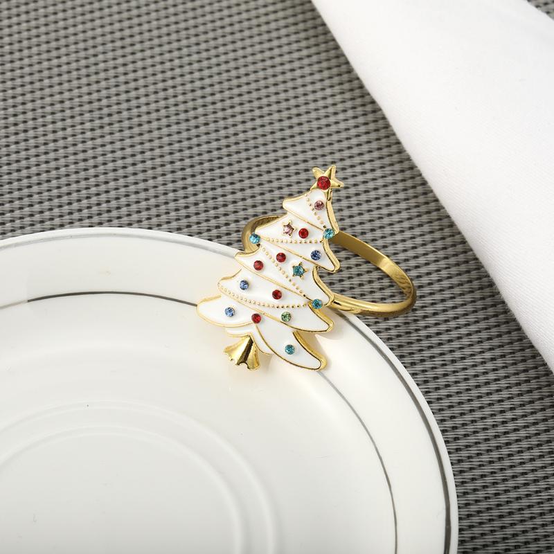 1Pcs New Year Party Supplies Christmas Napkin Rings Xmas Tree Ornaments Christmas Home Kitchen Dinner Table Decoration