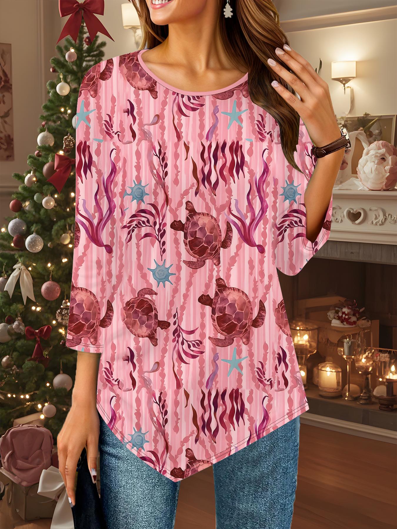 

Женская свободная футболка с круглым вырезом и рукавом три четверти, 3D цветочный узор 8XL розовый