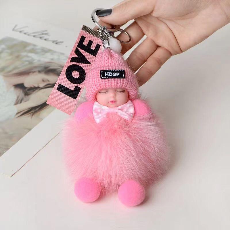 Faux Fox Fur Sleep Doll Bag Charm With Handmade Craft For Car Keychain And Backpack Decor
