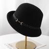 Fashion belt buckle wool warped dome top hat women's winter British retro temperament bucket hat versatile knitted hat