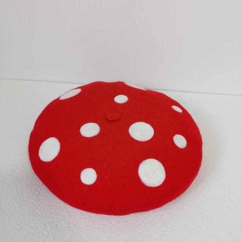 Women's Beret Handmade DIY Fruit Green Apple Painter Hat Cute Girl Little Leaf Woolen Hat Autumn and Winter Outdoor Warm Beanie