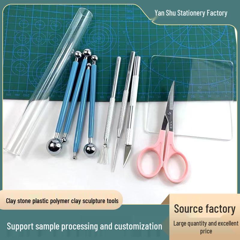 Super Light Clay Sculpting Tool Set: Knife, Pressing Board, Rolling Pin, and Needle Set for Polymer Clay DIY Figurines.