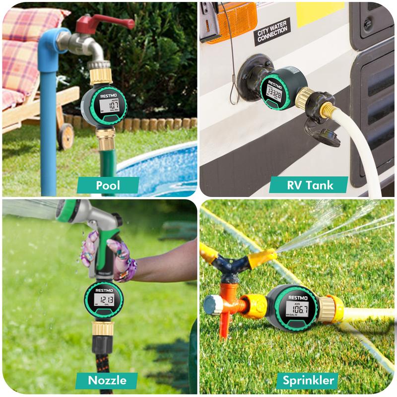 High Accuracy Digital Water Flow Meter Measure Water Consumption and Flow Rate for Outdoor Garden Watering/RV Water Tank Filling