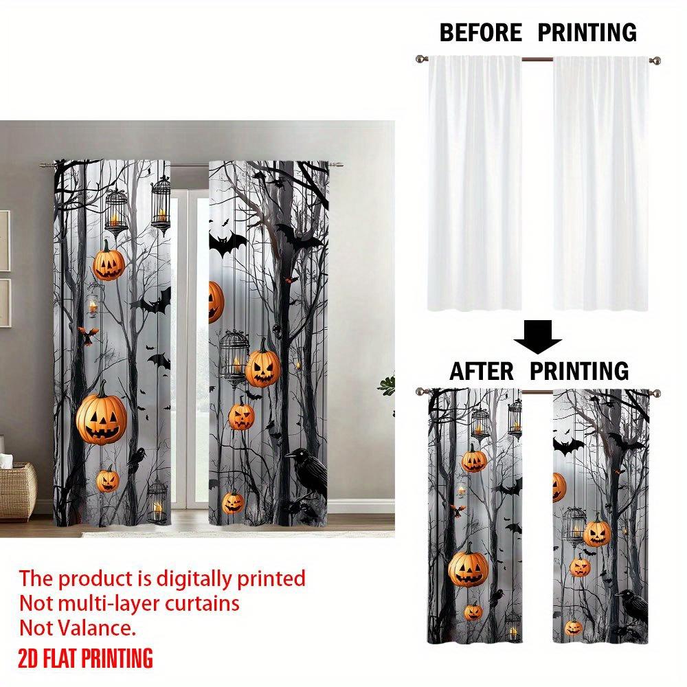 2Pcs Polyester Halloween Spooky Moonlit Printing Window Curtains Birthday Party Decoration Backdrop Drapes for Living Room