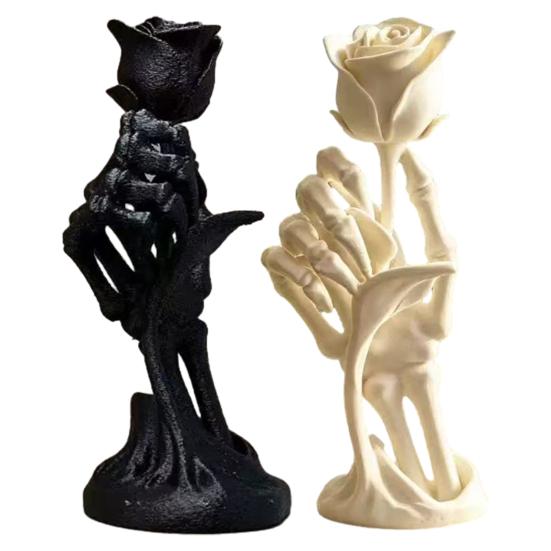 Rose Skeleton Hand Sculpture, 3D Printed Gothic Design Artistic Desktop Decoration, Unique PLA Ornament for Graduates Day Home Decor