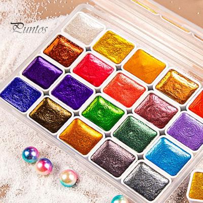 1 Box 1ML Watercolor Paint Metallic Glitter Watercolor Pigment Portable Vibrant Solid Paint Box for Artists