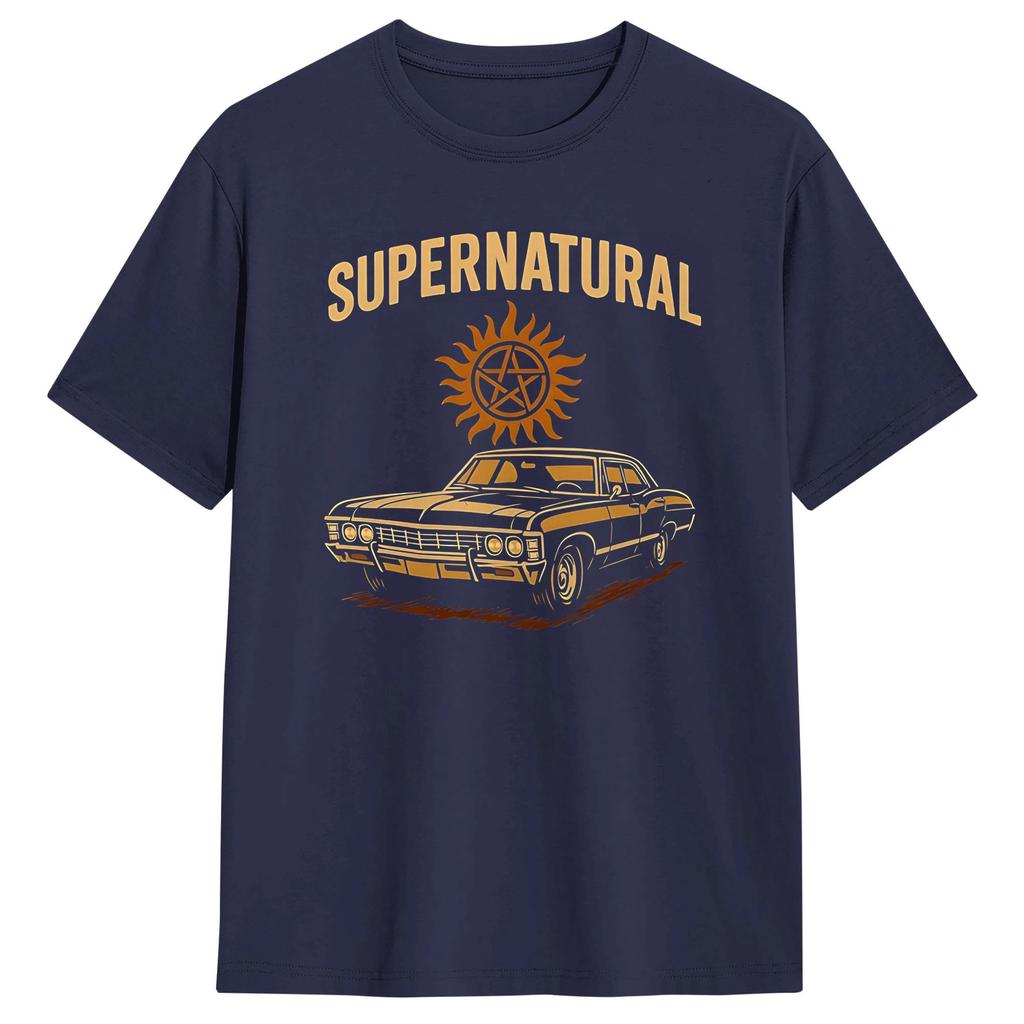 Impala Supernatural115 Carry On The Winchester Way T Shirt Unisex Cotton Unique TShirts O Neck Tees Short Sleeve Clothes Gift