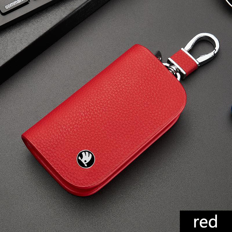 Genuine Leather Key Case Zipper Key Cover Car Accessories Tools for Skoda RS Rapid Yeti Karoq Vision Octavia Kodiaq Kamiq Fabia BI7