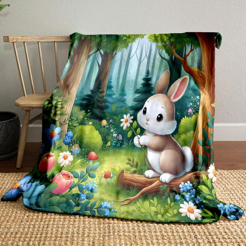 Cute Bunny In Enchanted Forest Print Blanket Soft and Cozy Perfect for the Living Room Bed Sofa or a Nap,gift