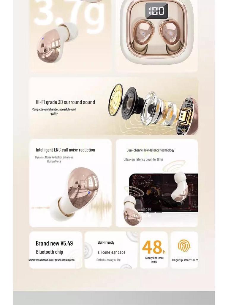 Popular Mini Wireless In-Ear Bluetooth Earphones: Sleep-Friendly, Noise Cancelling, Invisible, Long-Wear, Comfortable for Students