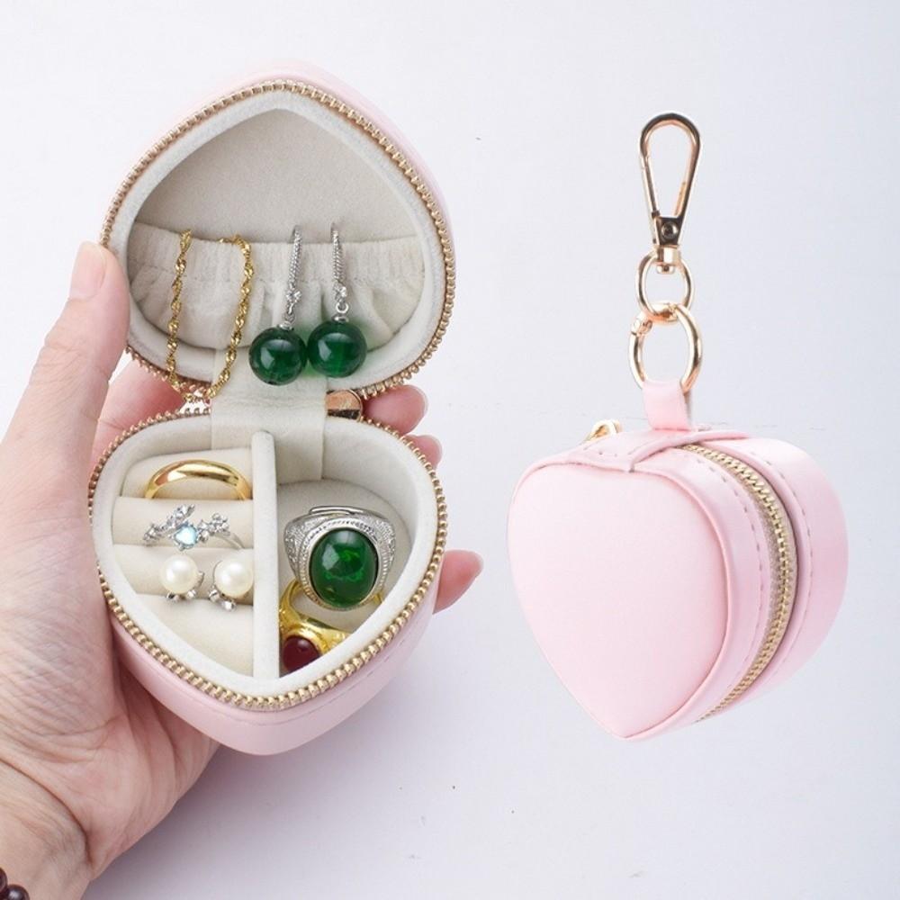 Mini Size Hanging Keychain Jewelry Box Portable Case Storage Case Mini Jewelry Box Display Organizer Heart-shaped Design
