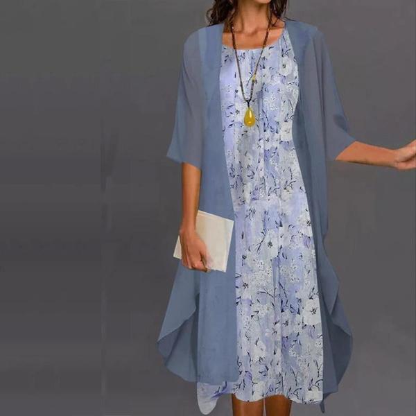 Long Dresses for Women Elegant Floral Printed Maxi Dresses Casual Round Neck Sleeveless Party Dresses 2 Piece Fashion Sets