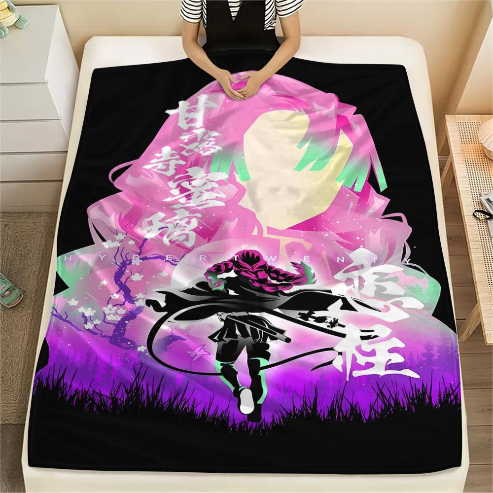 1PC Demon Slayer Print Flannel Blanket, High quality All Seasons, Home Decor, Warmth and Comfort, Perfect for Christmas Gifts