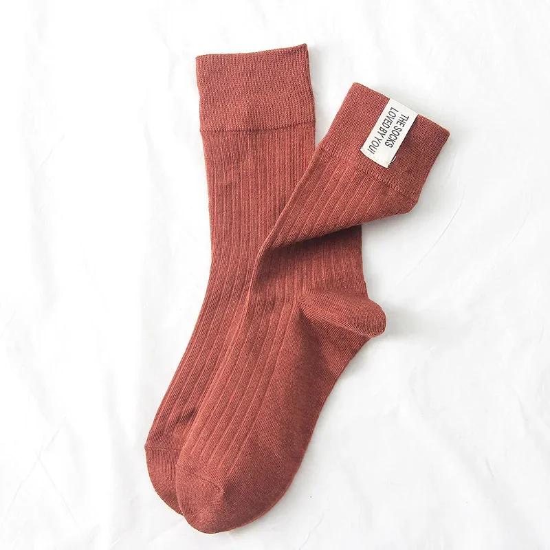 Cotton Knitting Women Socks Fashion Harajuku Retro Lady Girls Loose Long Socks Spring Autumn Solid Color Casual Soft High Socks