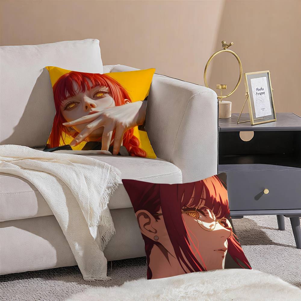 Anime Chainsaw Man Makima-Cartoon Pillow Case Silky elegant Comfort Sofa Bed  Invisible zipper Beach pillowcase
