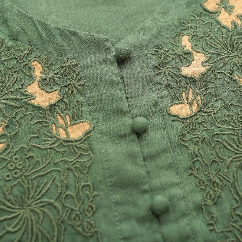 Retro Cotton and Linen Shirt Three-quarter New Artistic Embroidered Shirt Loose Top