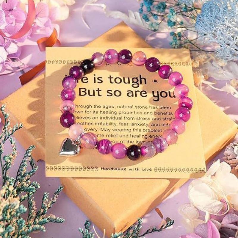 Natural Purple Agate 8mm Handmade Bracelet – Christmas Friendship Gift for Teens