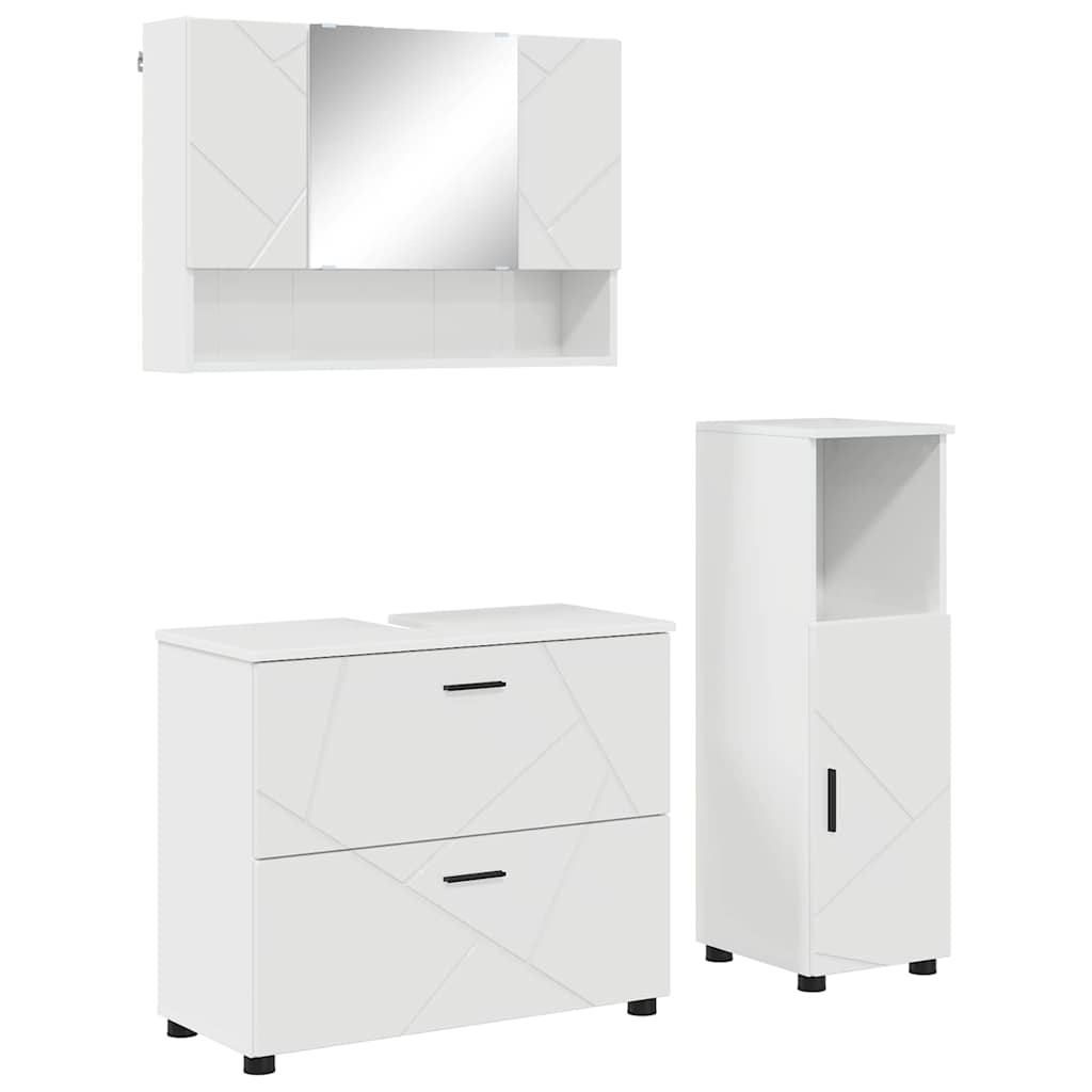 Bathroom Furniture Set 3 pcs High Gloss White Plywood and Metal