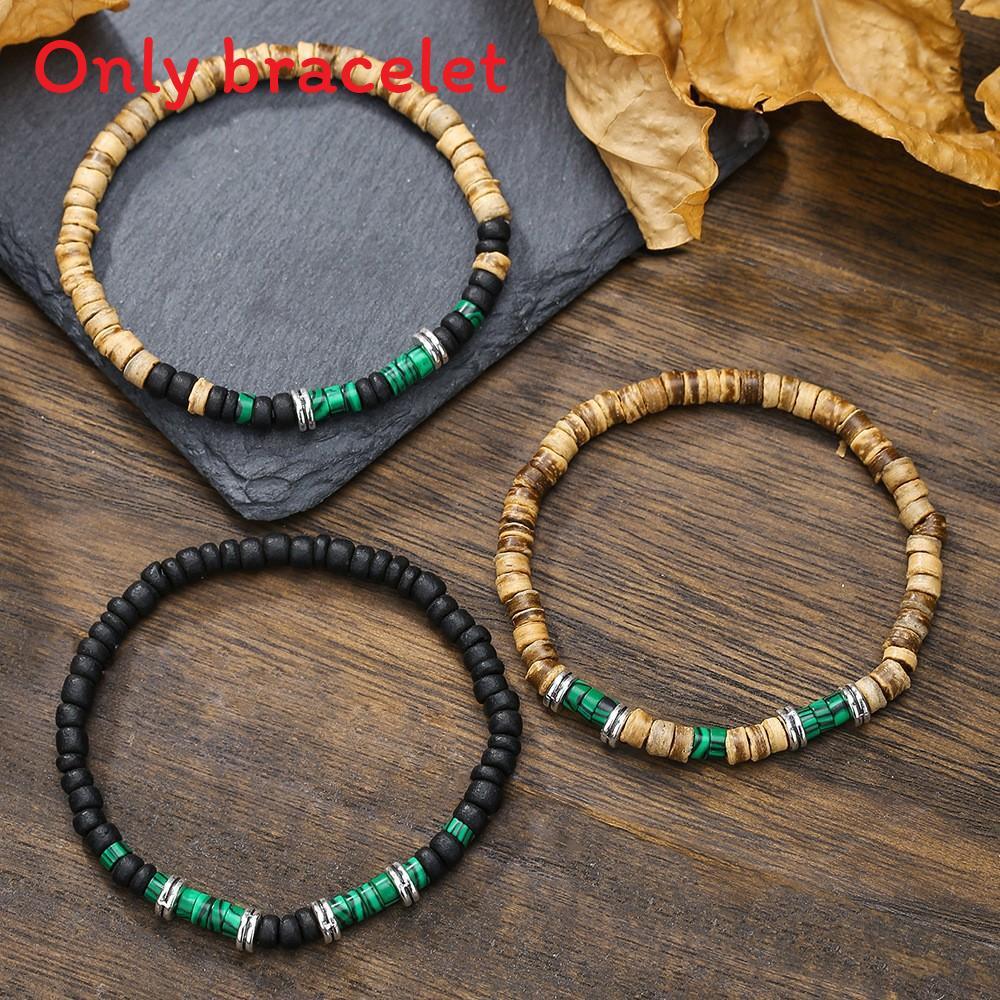 Handgefertigte Geometrische Kokosnussschalen-Perlenarmbänder für Männer und Frauen mit mehrlagigem Design