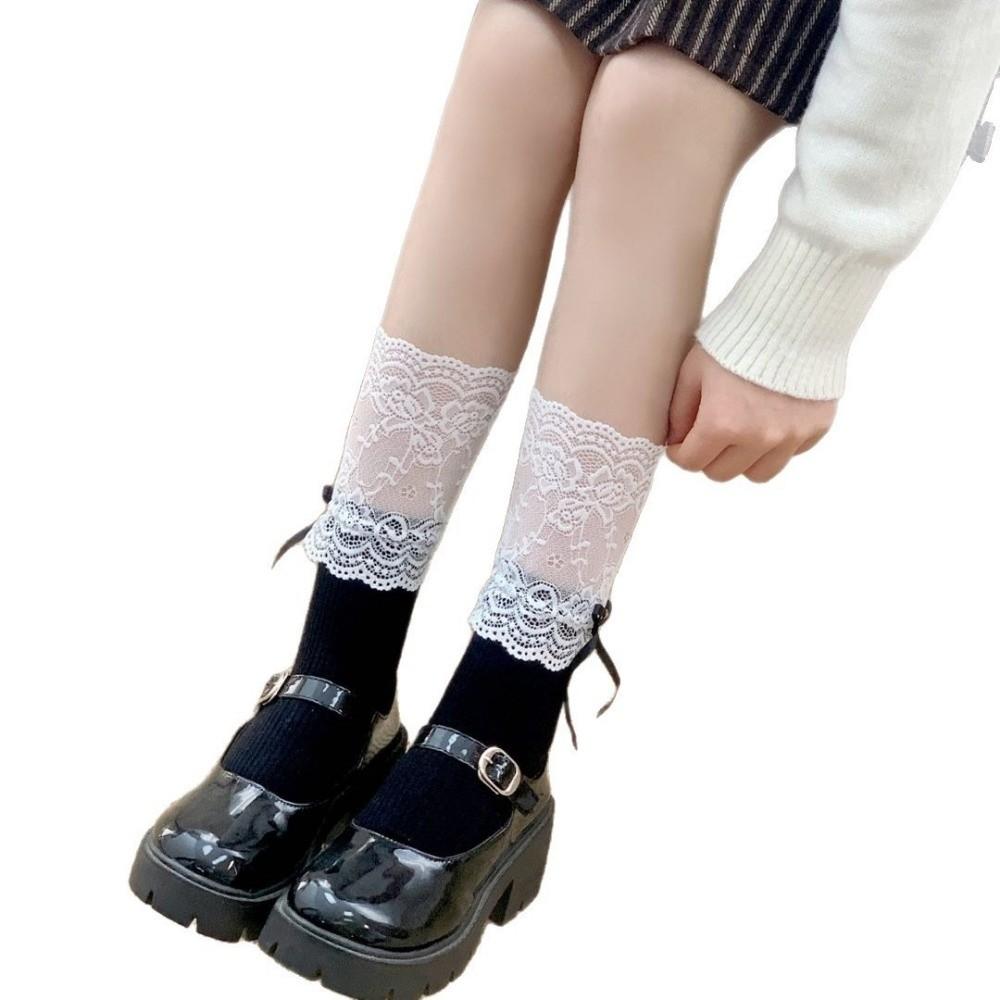 Ballet Style Lace Edge Socks Bow Mid Calf Socks Piles Socks Lolita Socks Boot Socks