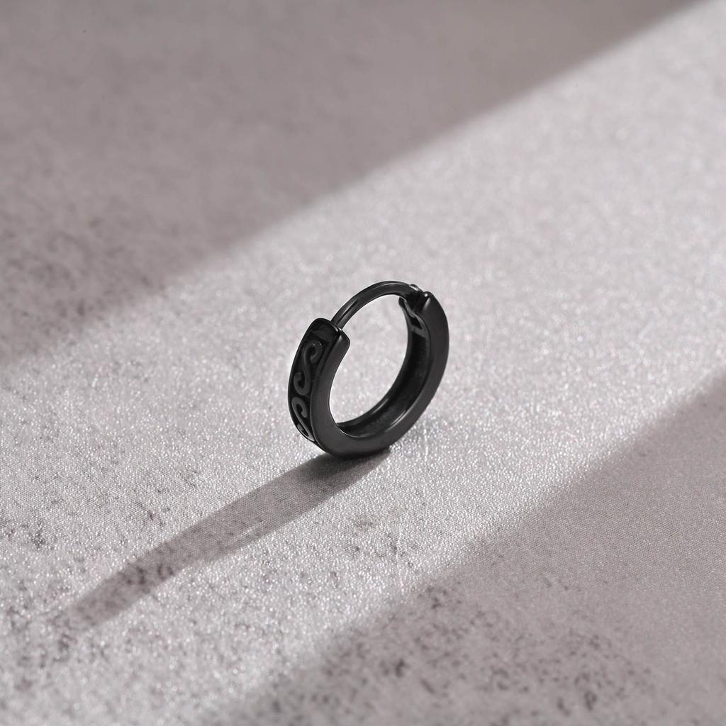 Men Hoop Earrings, New Gothic Black Infinity S Texture Huggies, Small Minimalist Stainless Steel Hoops Ear Gifts for Him Jewelry